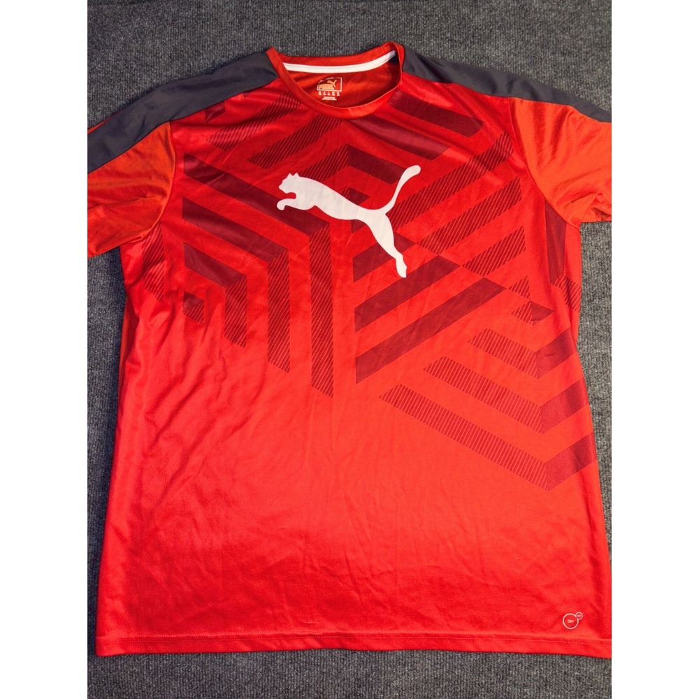 PUMA Sport Lifestyle Tee Shirt Mens 2XL Red Graphic Logo Athletic Wear Crew Neck